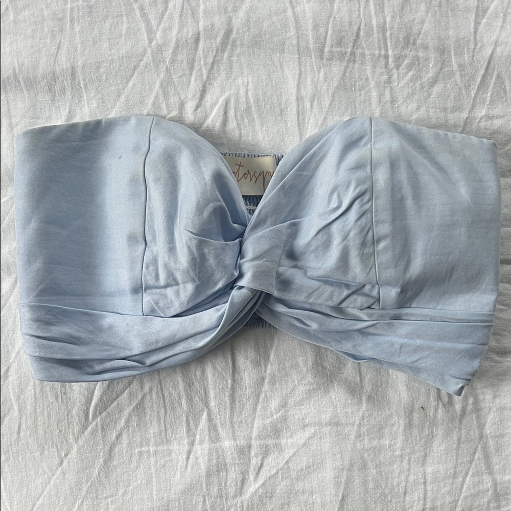 Light Blue Strapless Twist Top